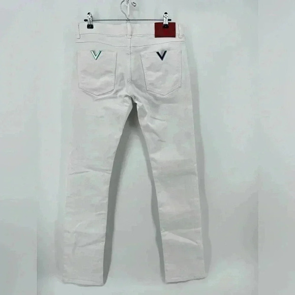 NWT Valentino White Jeans Womens Denim Embellished Large V Logo Size 30 - Picture 7 of 15